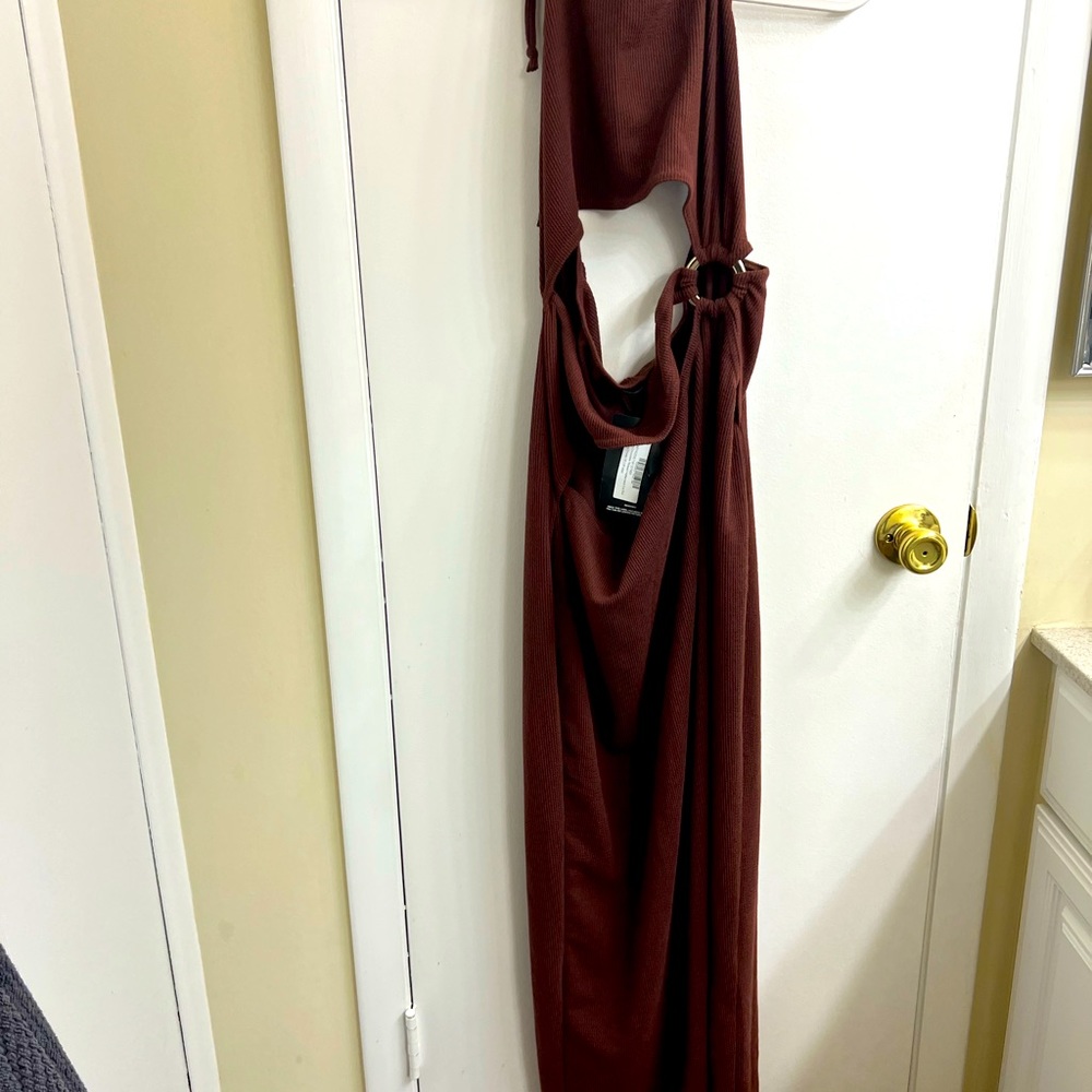 PLT chocolate halter maxi dress